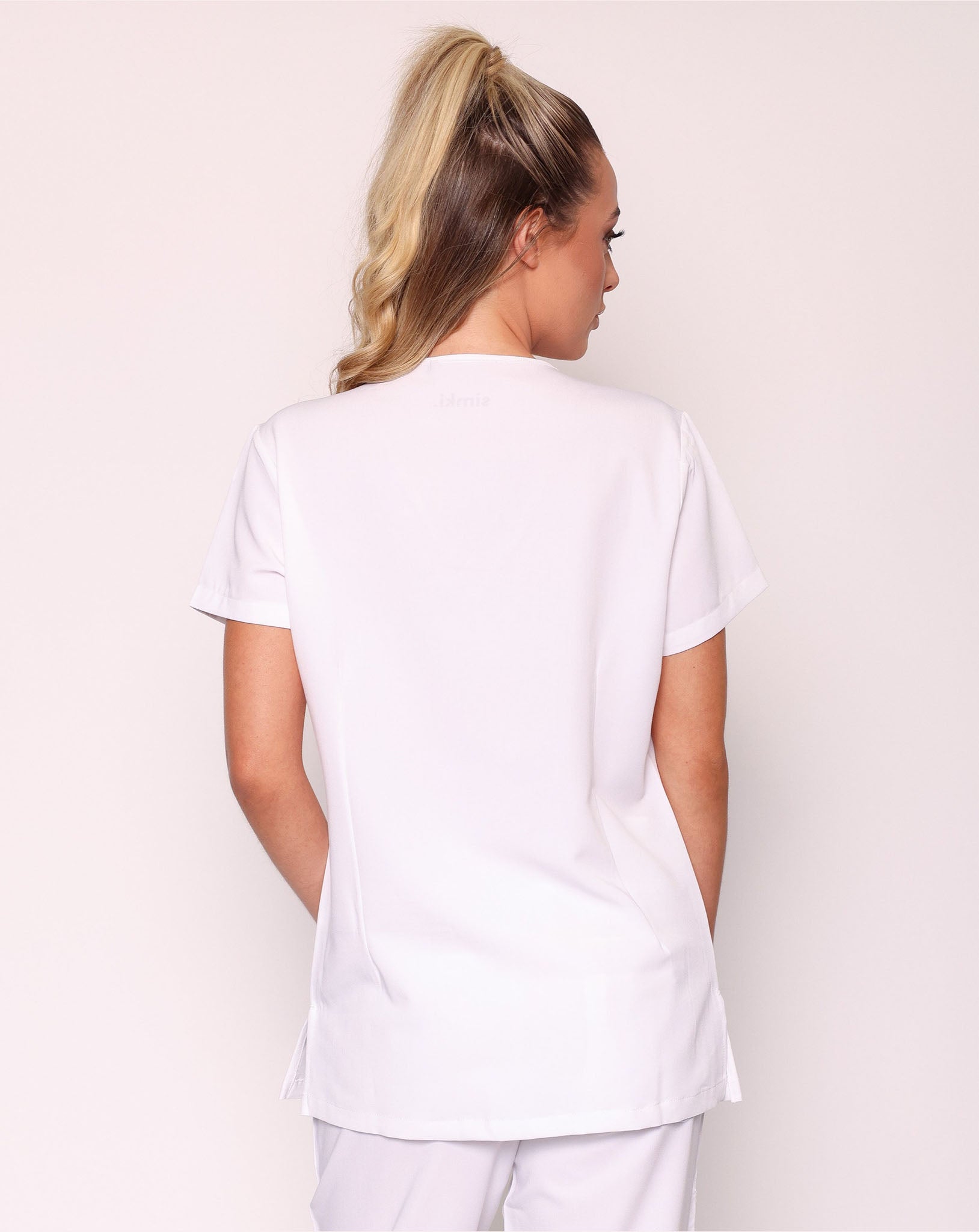 Ari Long Length Scrub Top - White