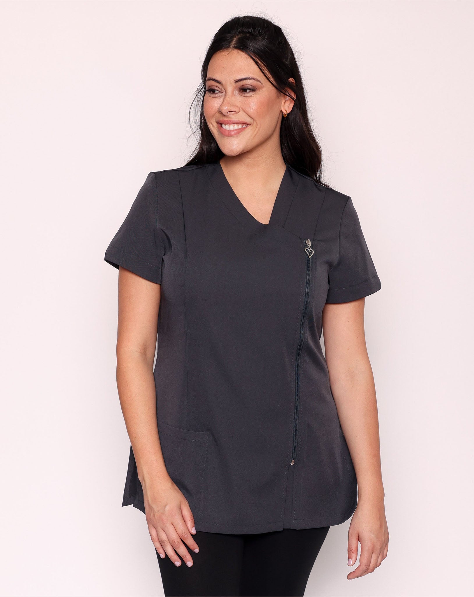 Becca Asymmetric Beauty Tunic with Pocket - Slate Grey