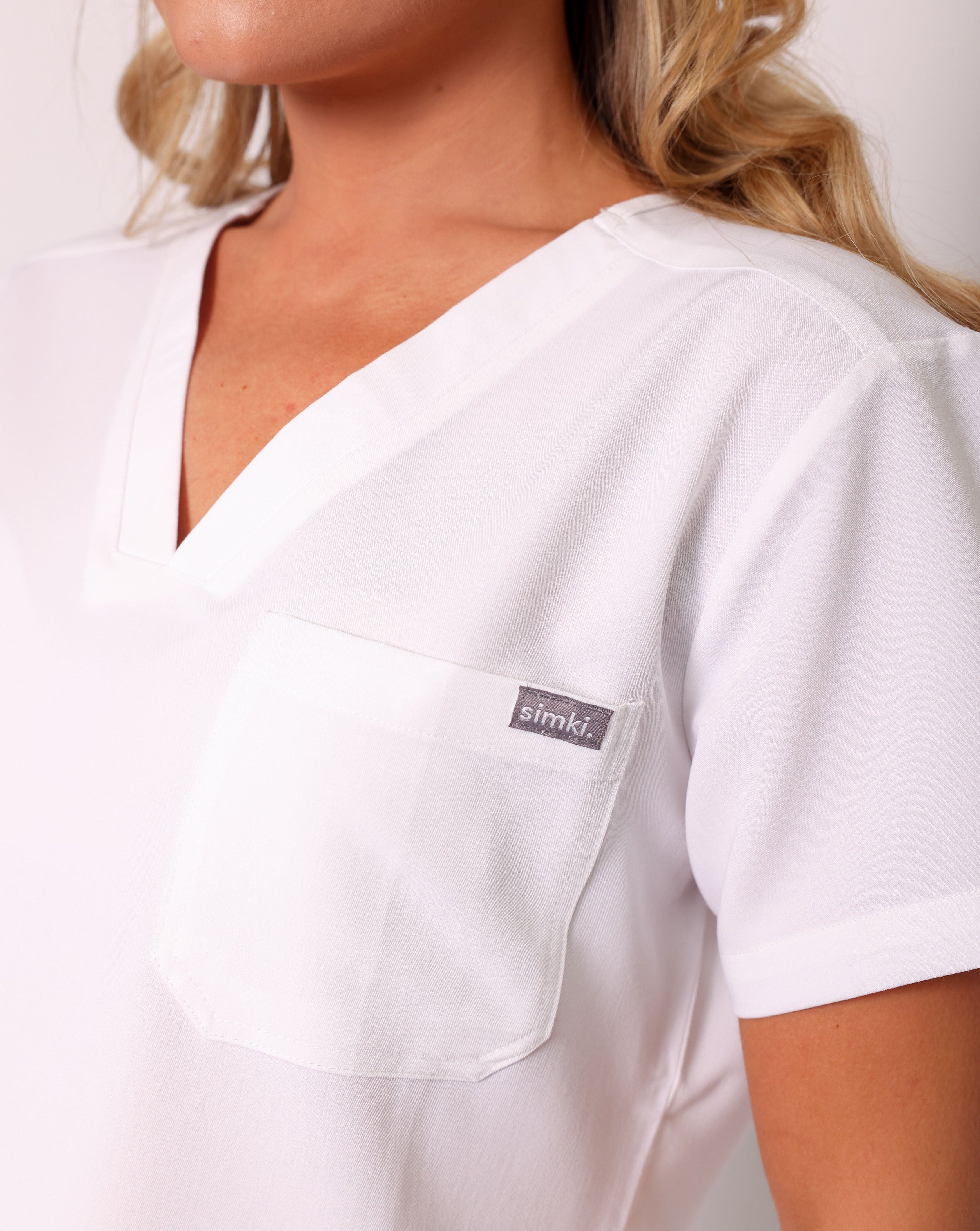 Nova Modern Scrub Top - White