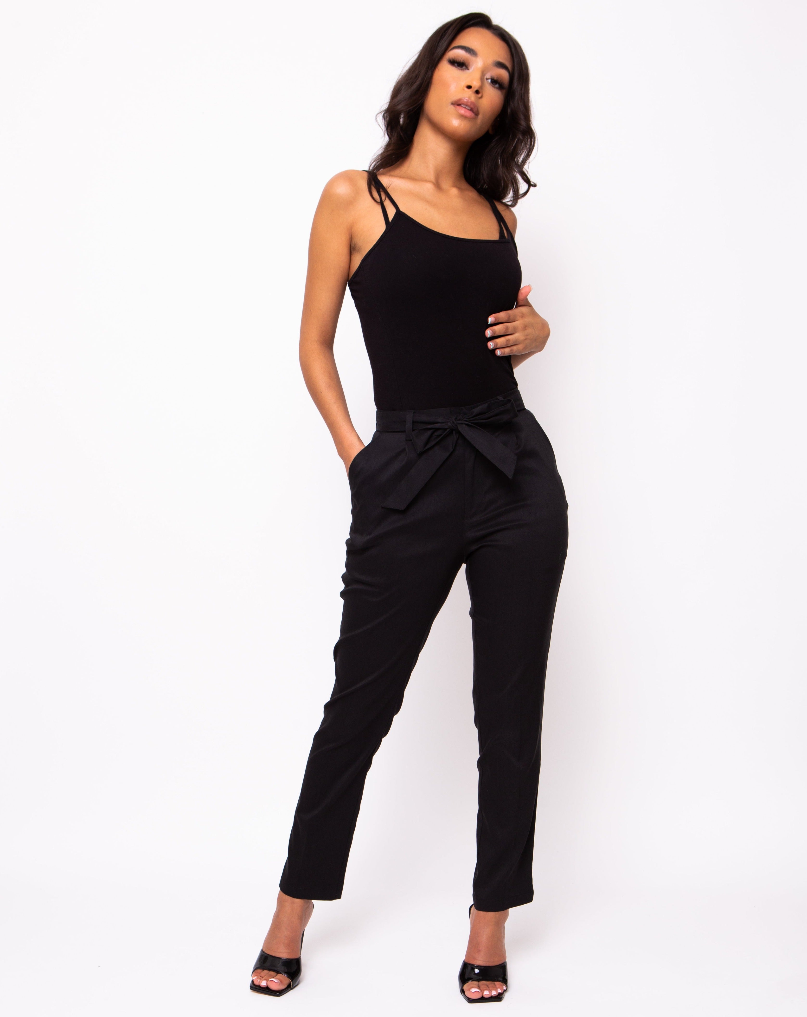 Cosmopolitan Waist Tie-Belt Trousers - Black