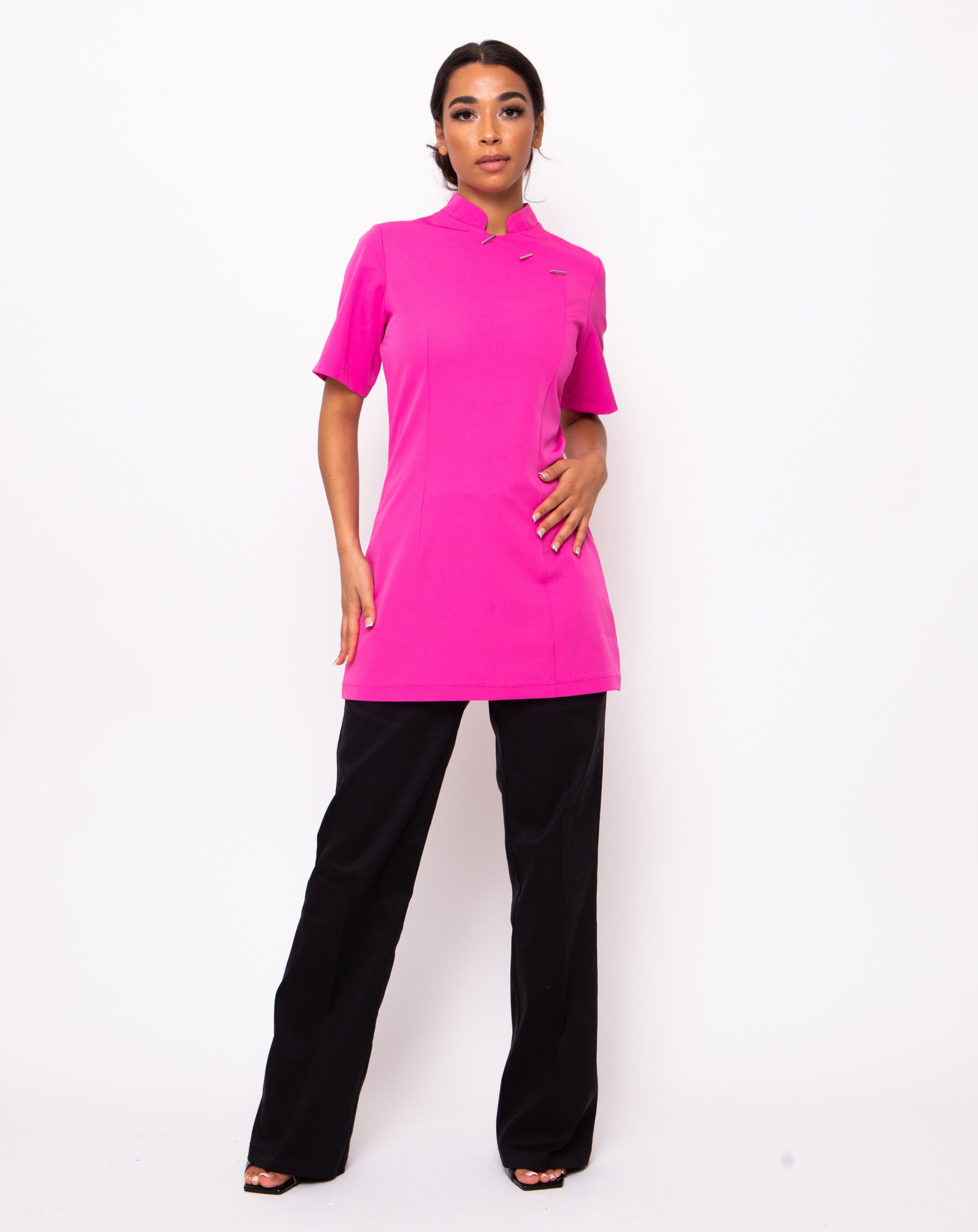 Essence Mandarin Collar Beauty Tunic - Hot Pink