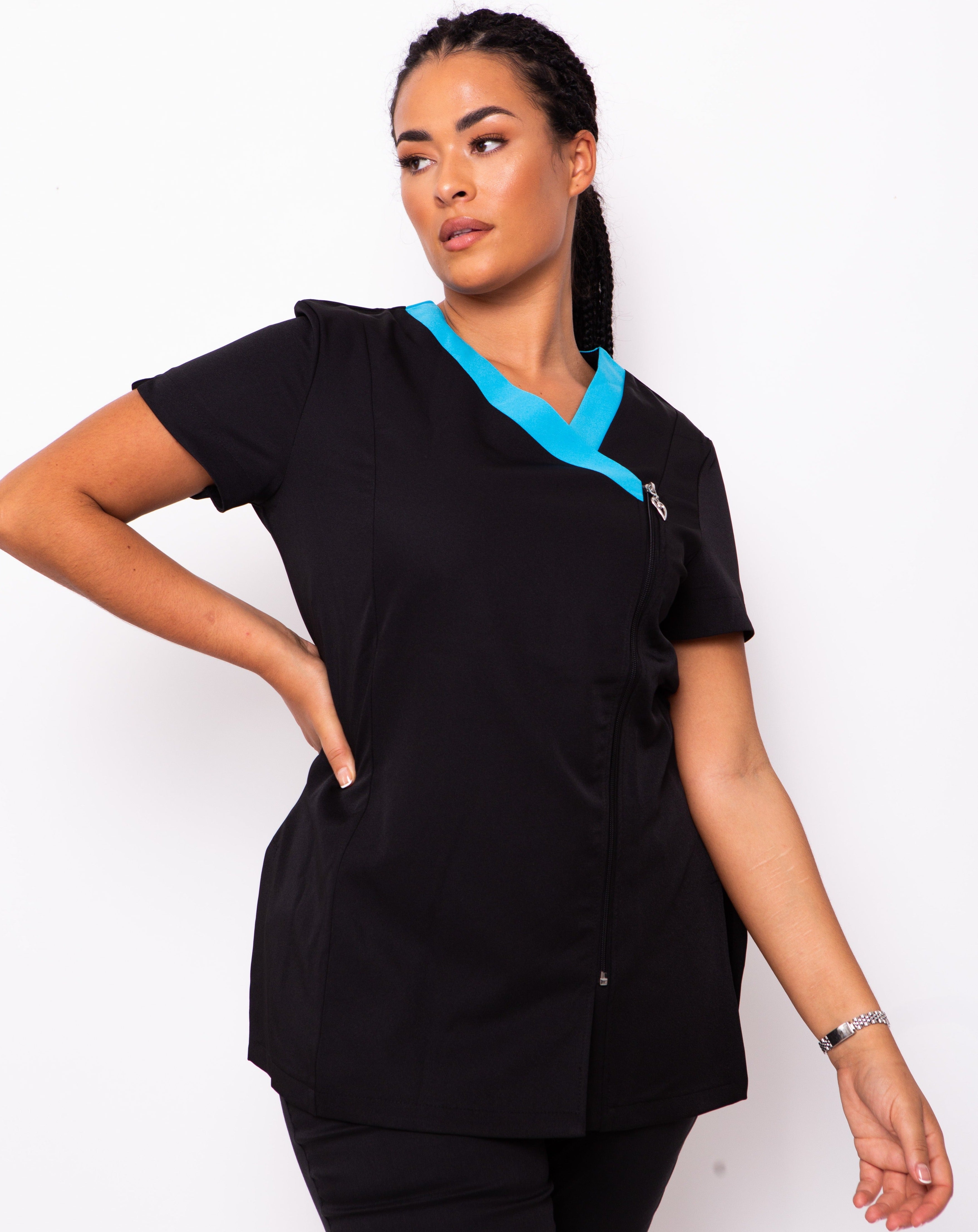 Ribbon Contrast Trim Beauty Tunic - Black / Teal