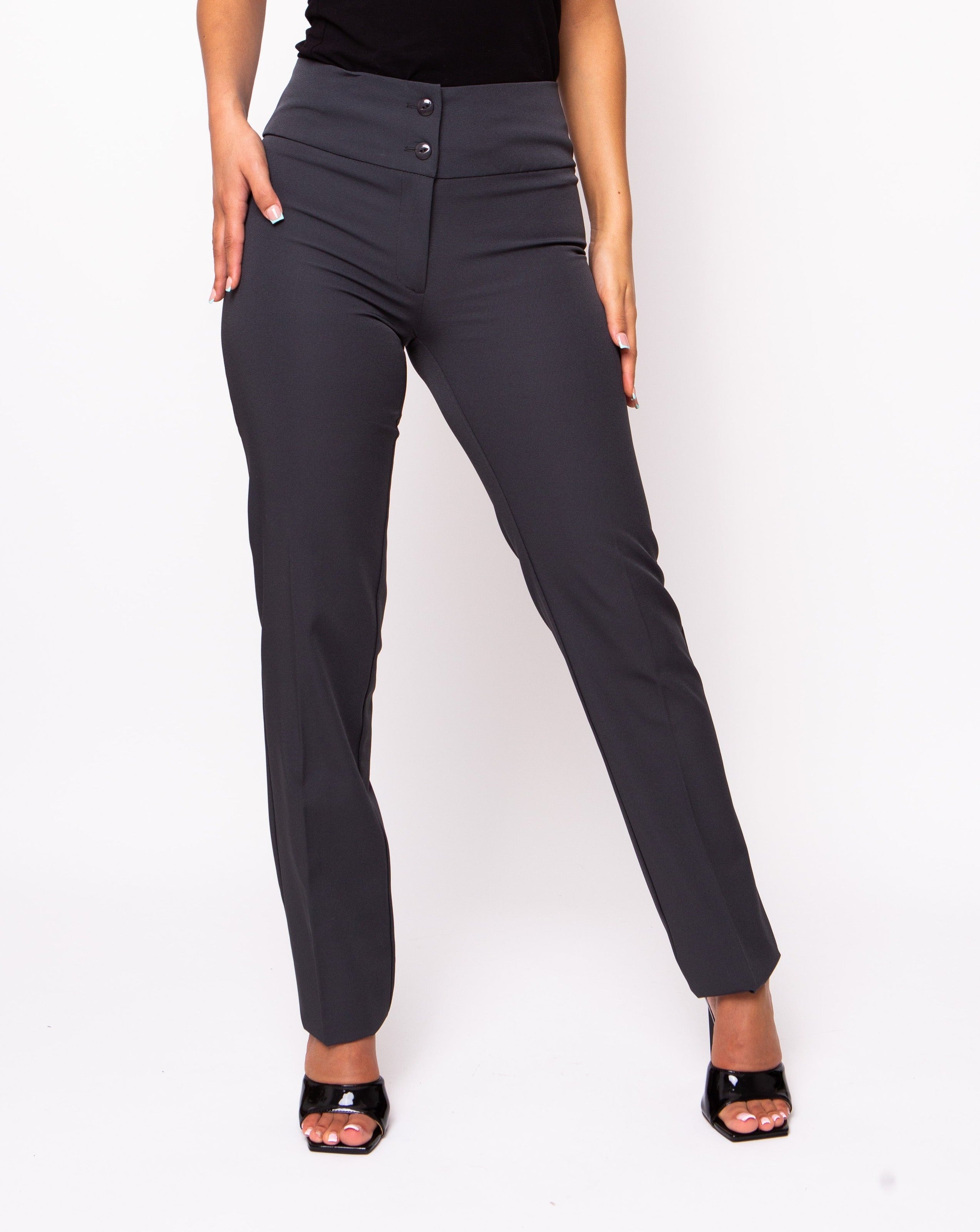 Buy Women Grey Solid Business Casual Regular Fit Trousers Online - 478781 |  Van Heusen