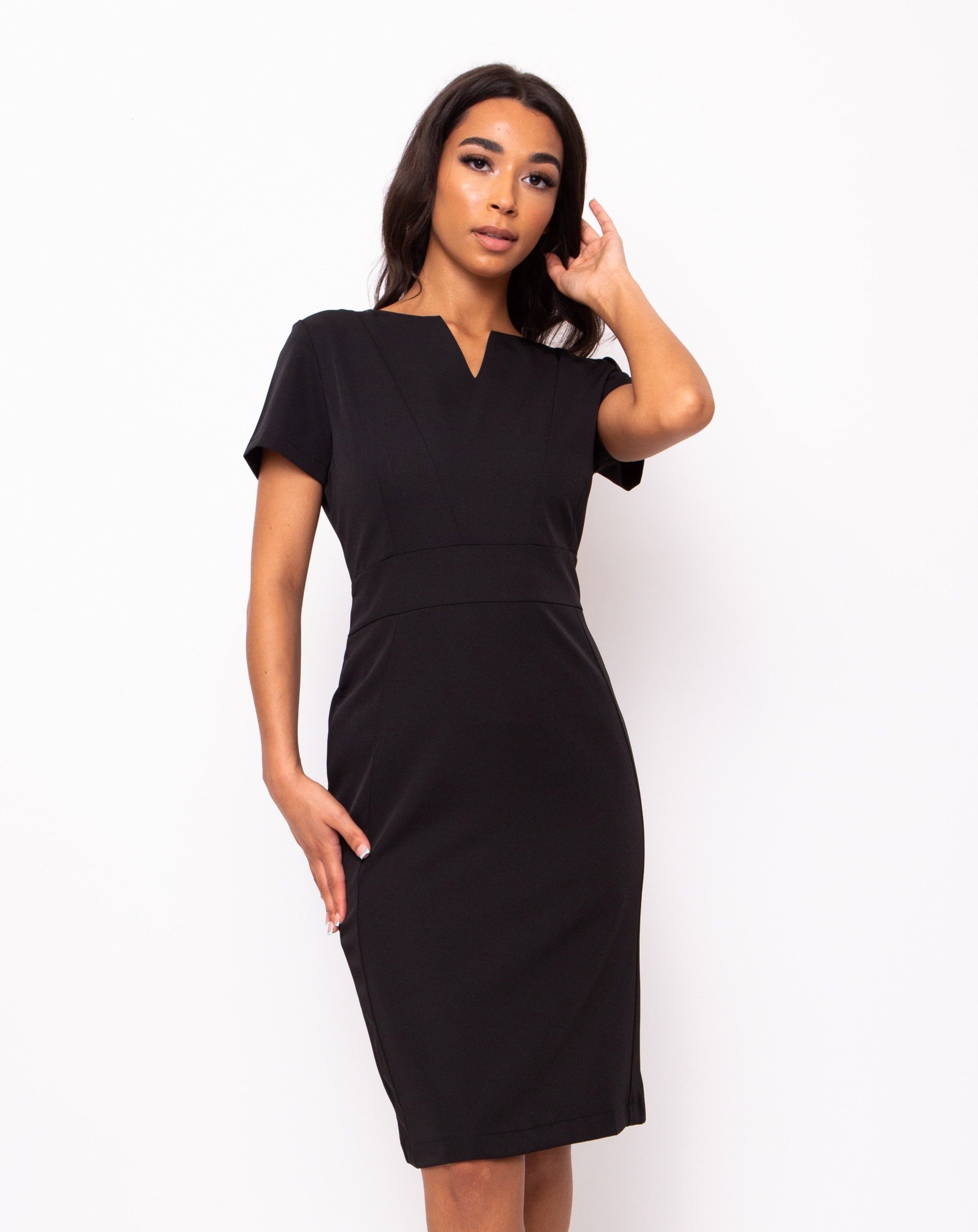 Couture V-Neck Womens Black Work Dress | Best Workwear Dresses UK ...