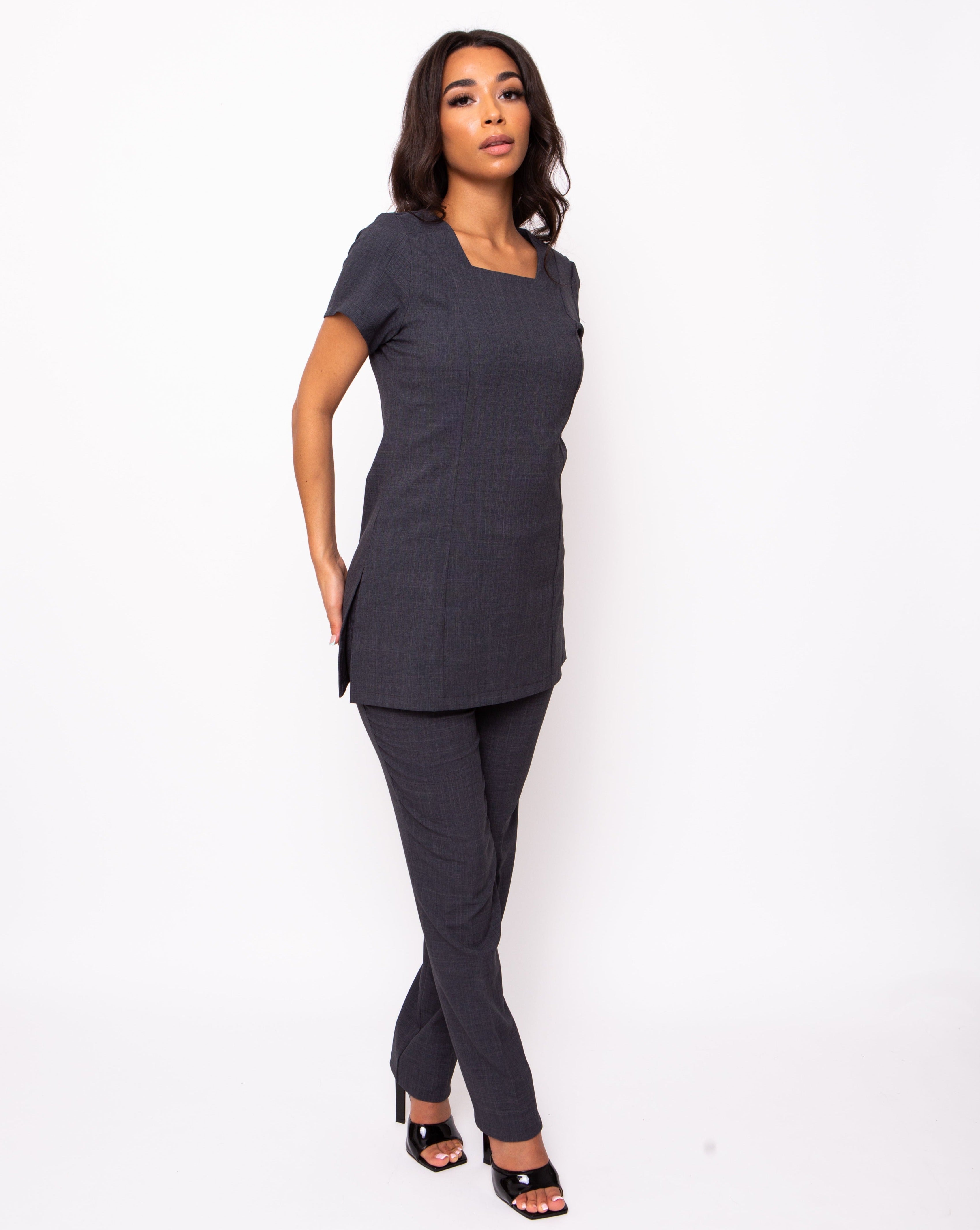 Chic Square Neck Beauty Tunic for Women | Steel Grey Tunic Uniform