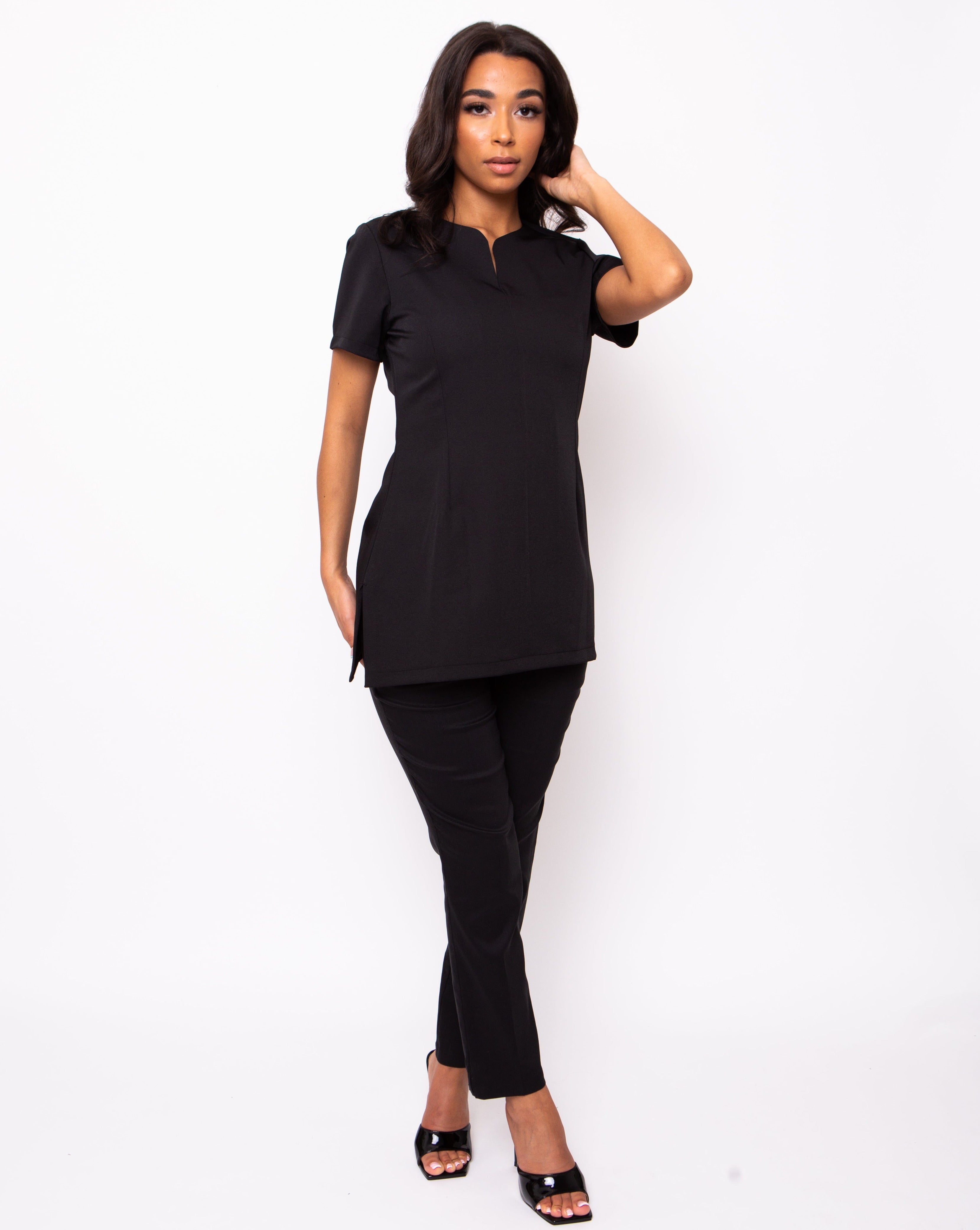 stretchy black beautician uniform