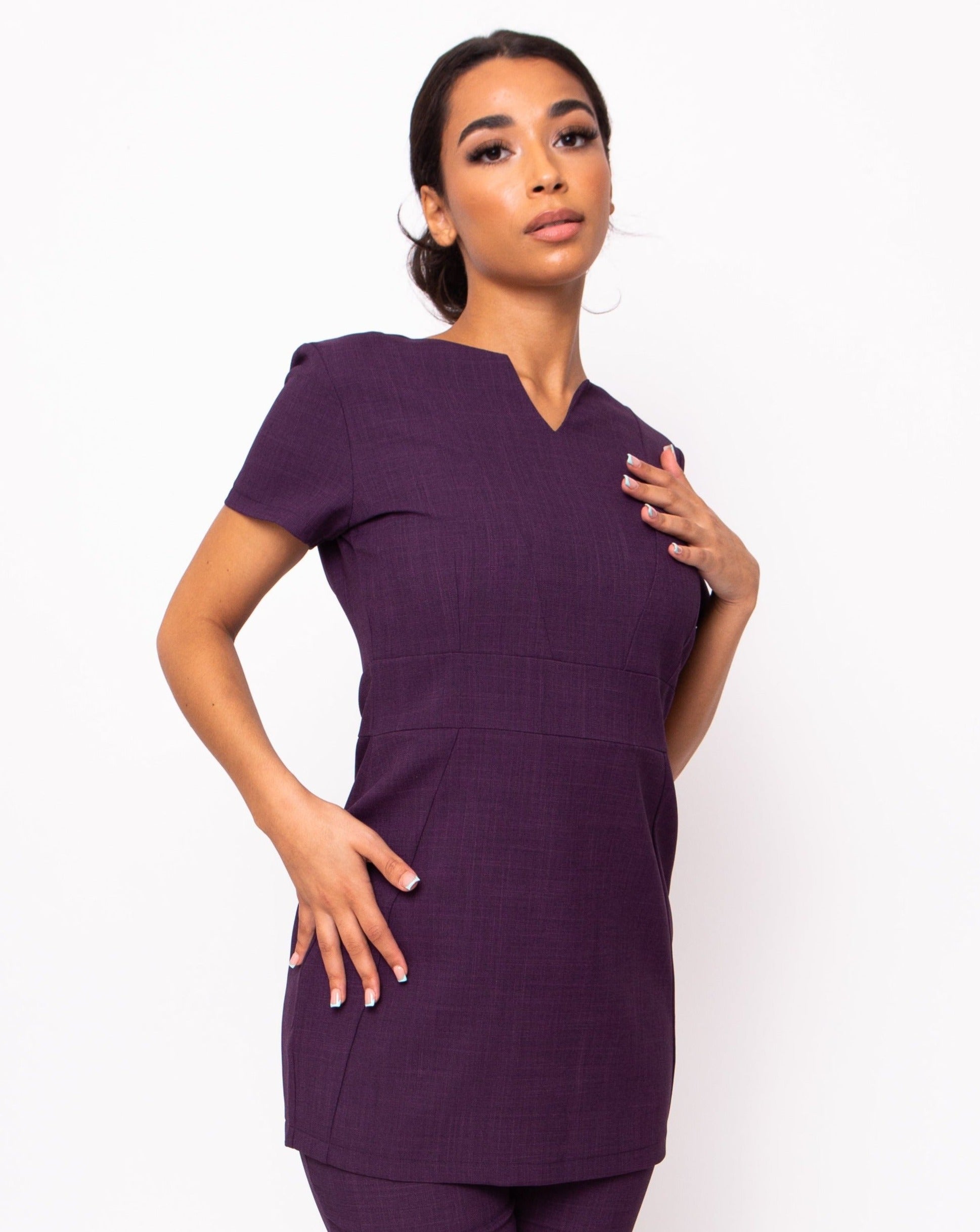 plum v neck beauty tunic and trouser