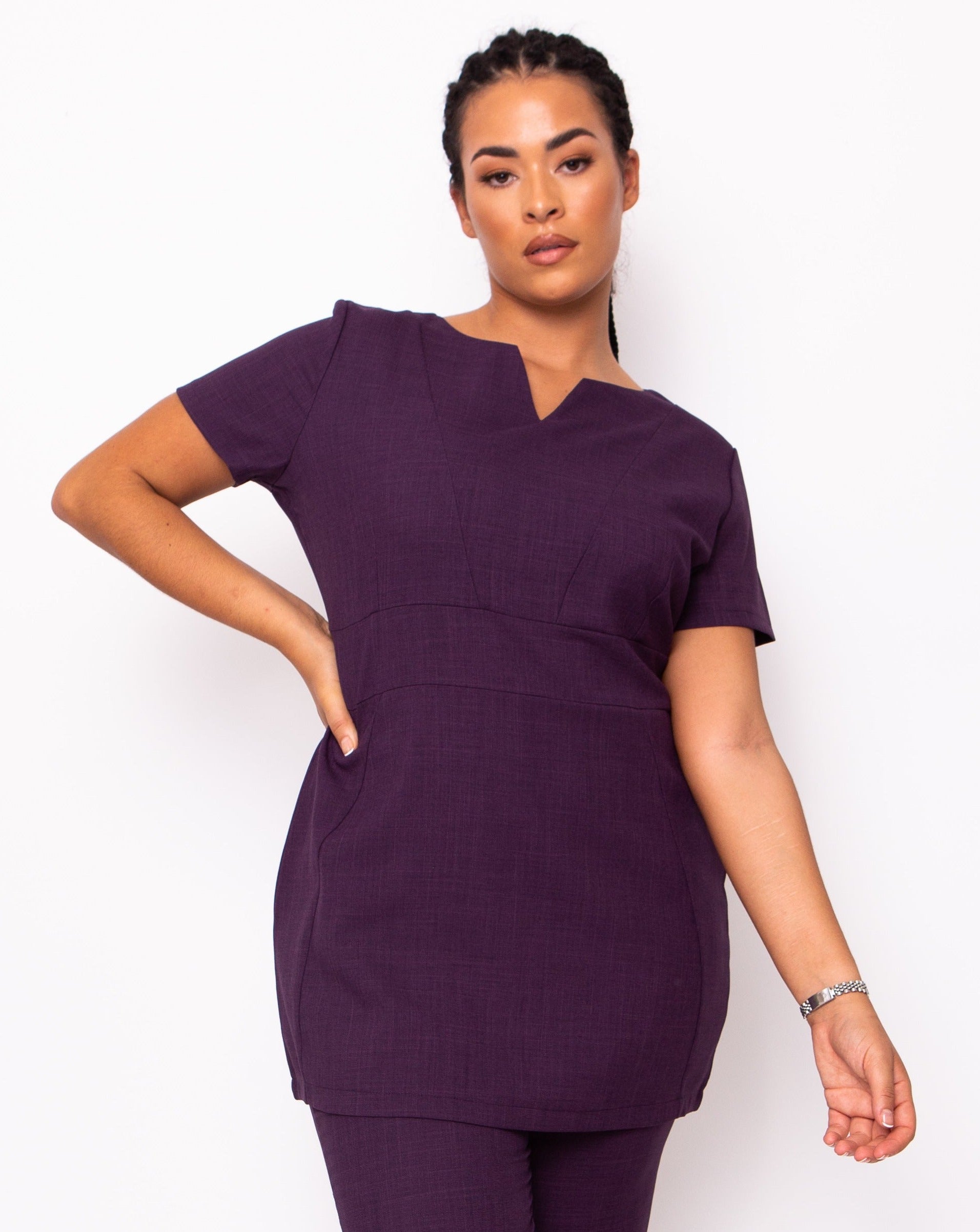 plum v neck beauty tunic