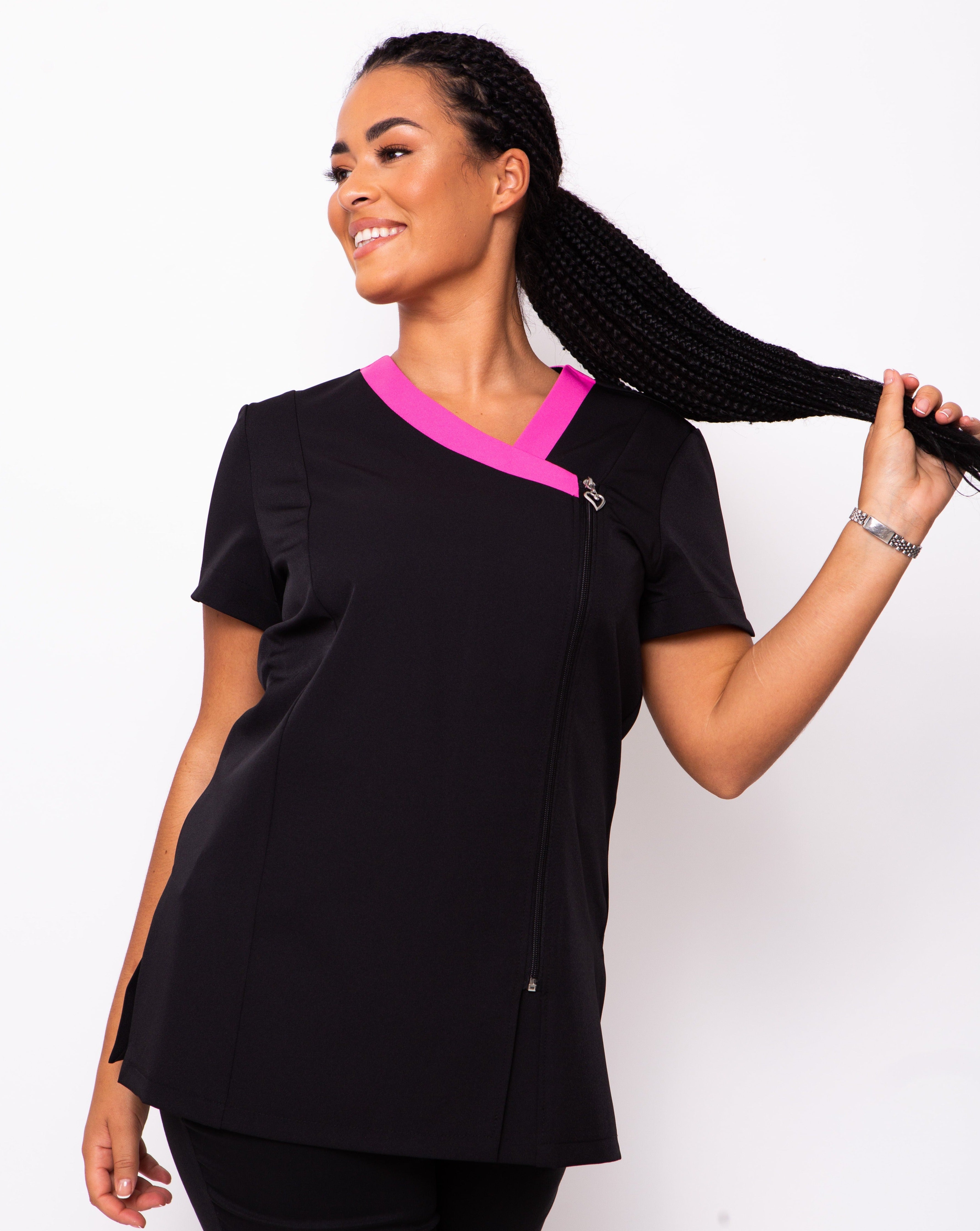 Ribbon Contrast Trim Beauty Tunic - Black / Hot Pink