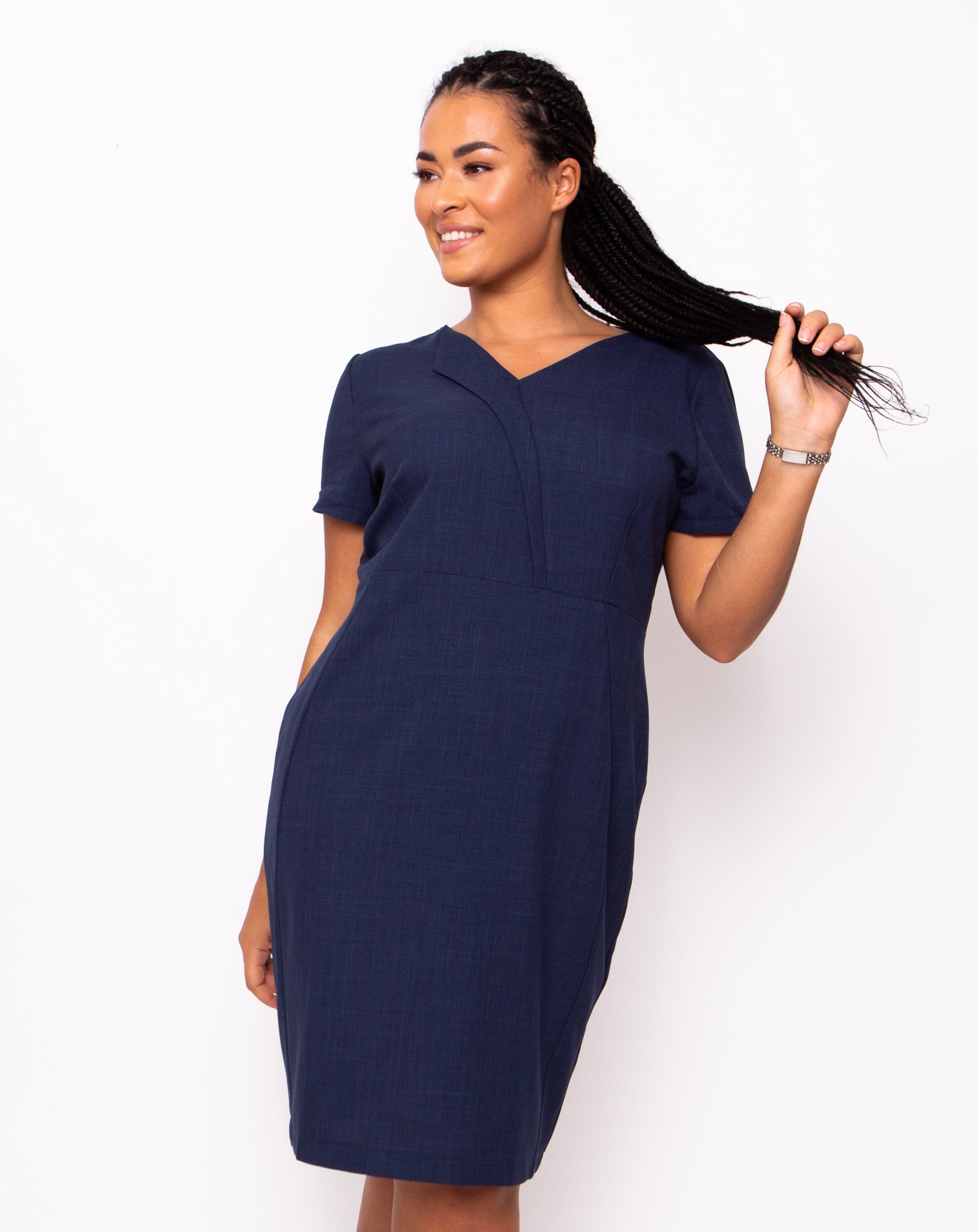 Shine V-Neck Dress - Midnight Navy