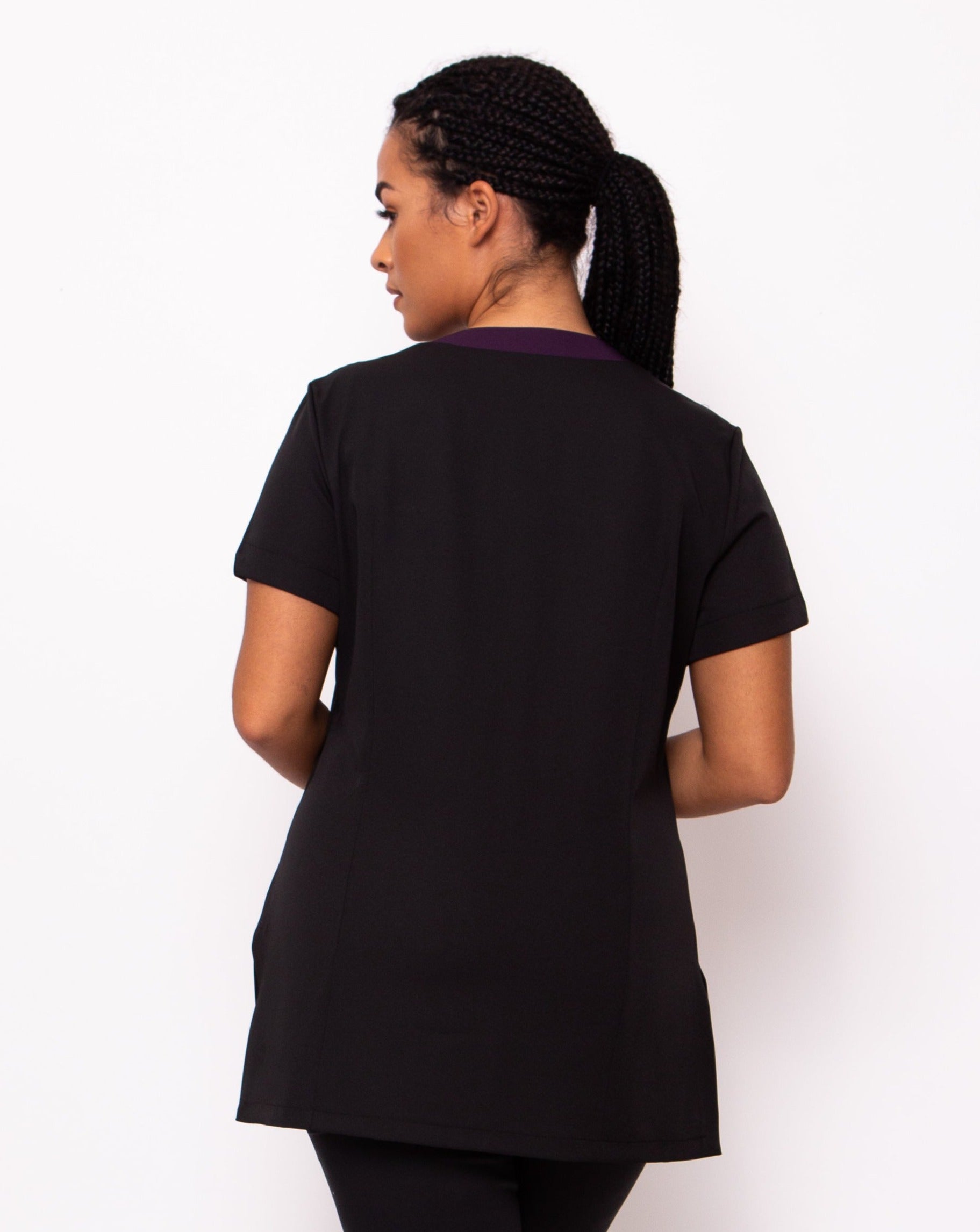 Black and aubergine beauty tunic short sleeve