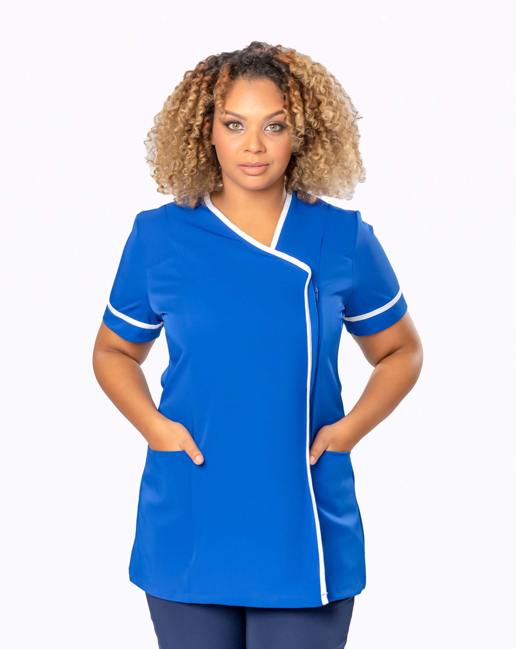 Eden Healthcare Tunic with Pockets - Royal Blue / White