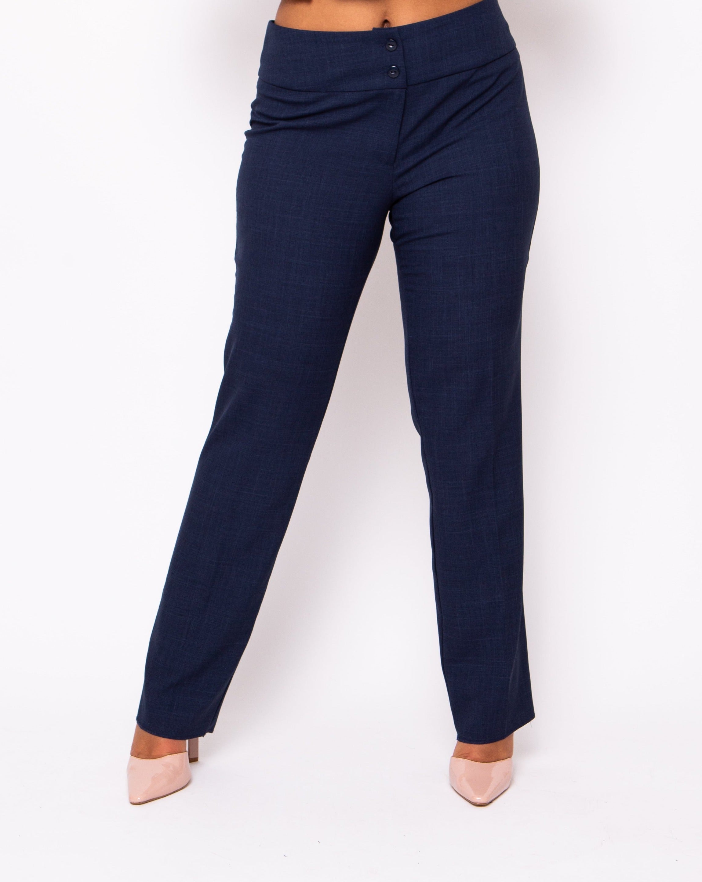 Navy Blue stretch high waisted pleated Women Trousers | Sumissura