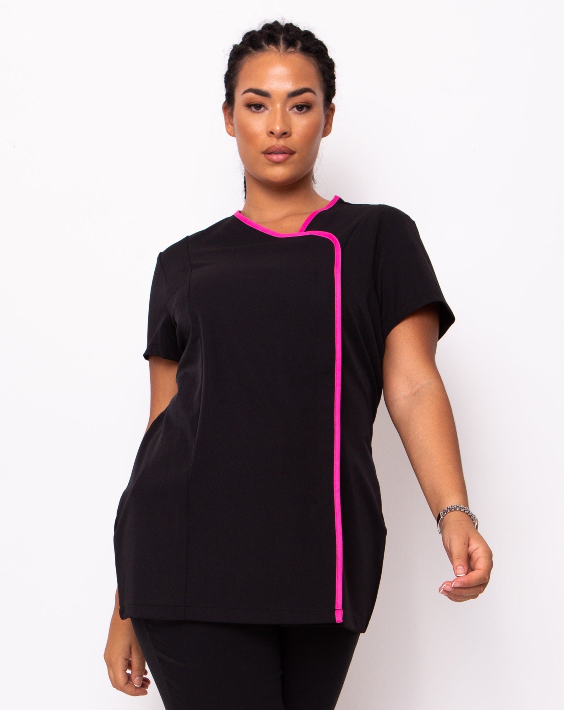 Charm Asymmetric Beauty Tunic - Black / Hot Pink