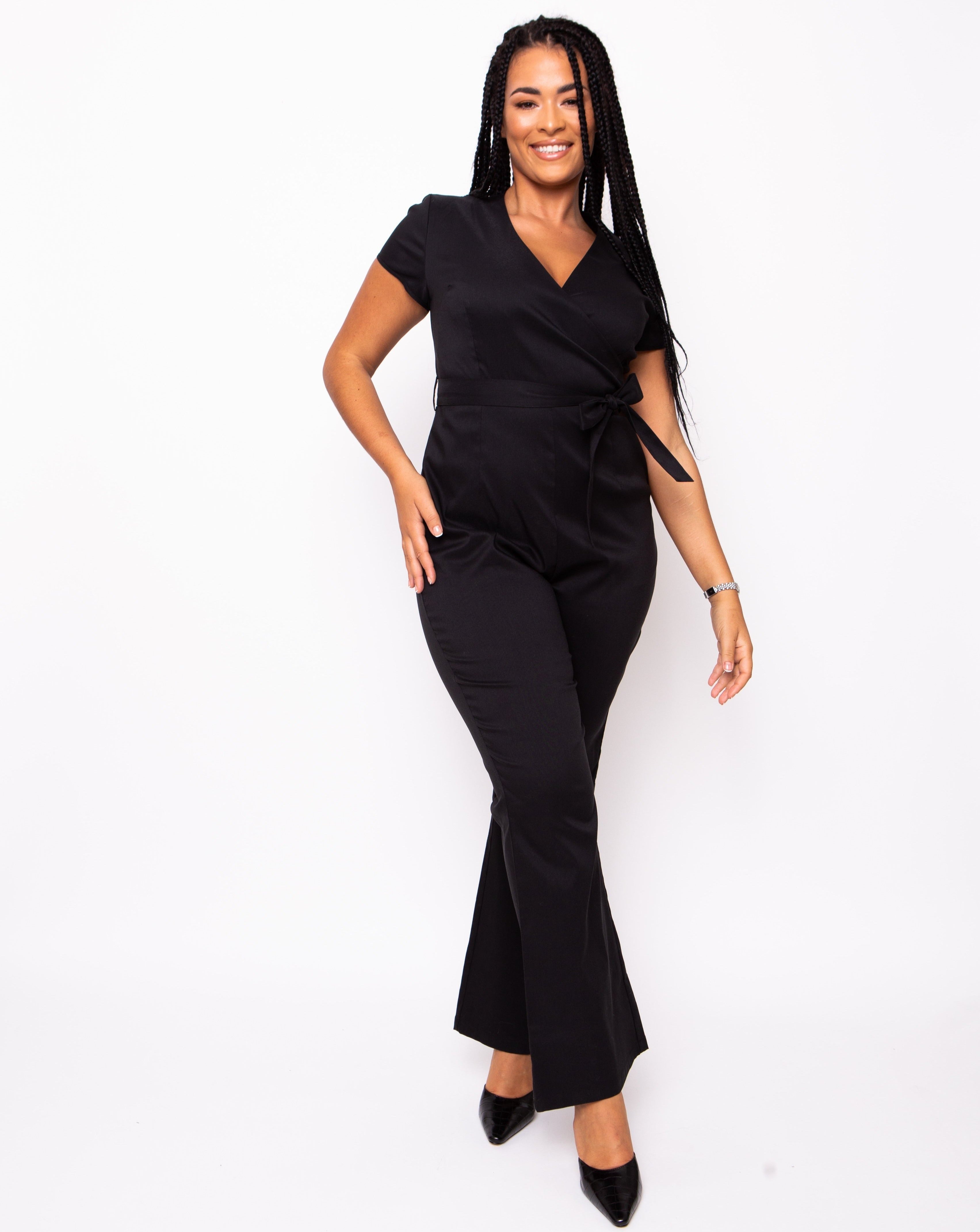 Serenity Wrap Front Neckline Jumpsuit - Black