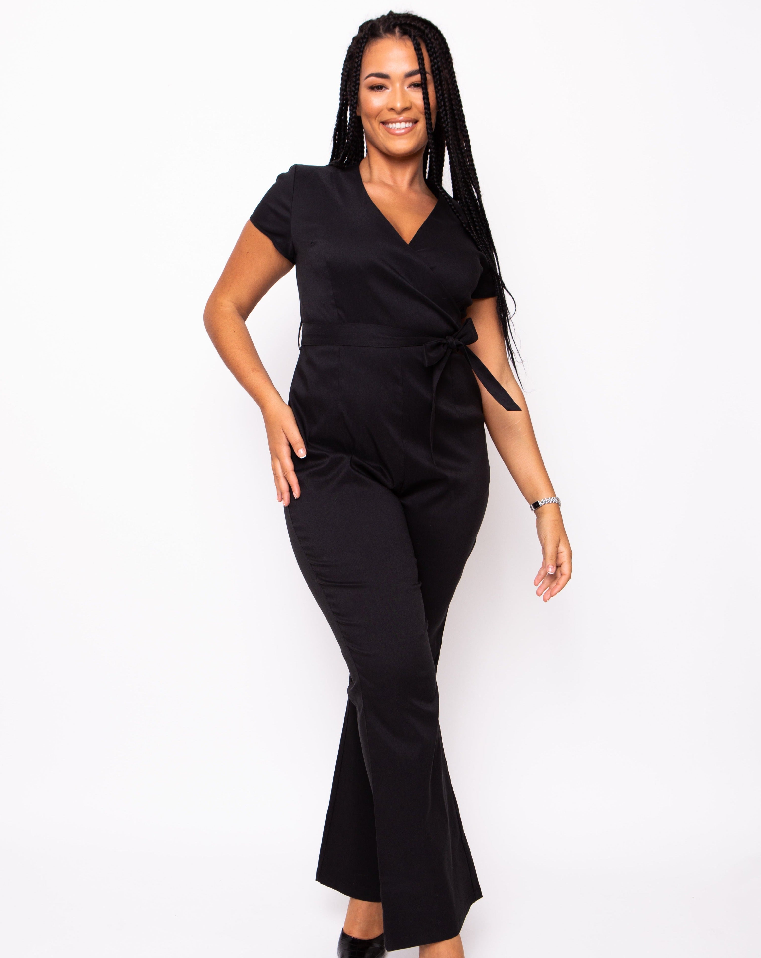 Serenity Wrap Front Neckline Jumpsuit - Black