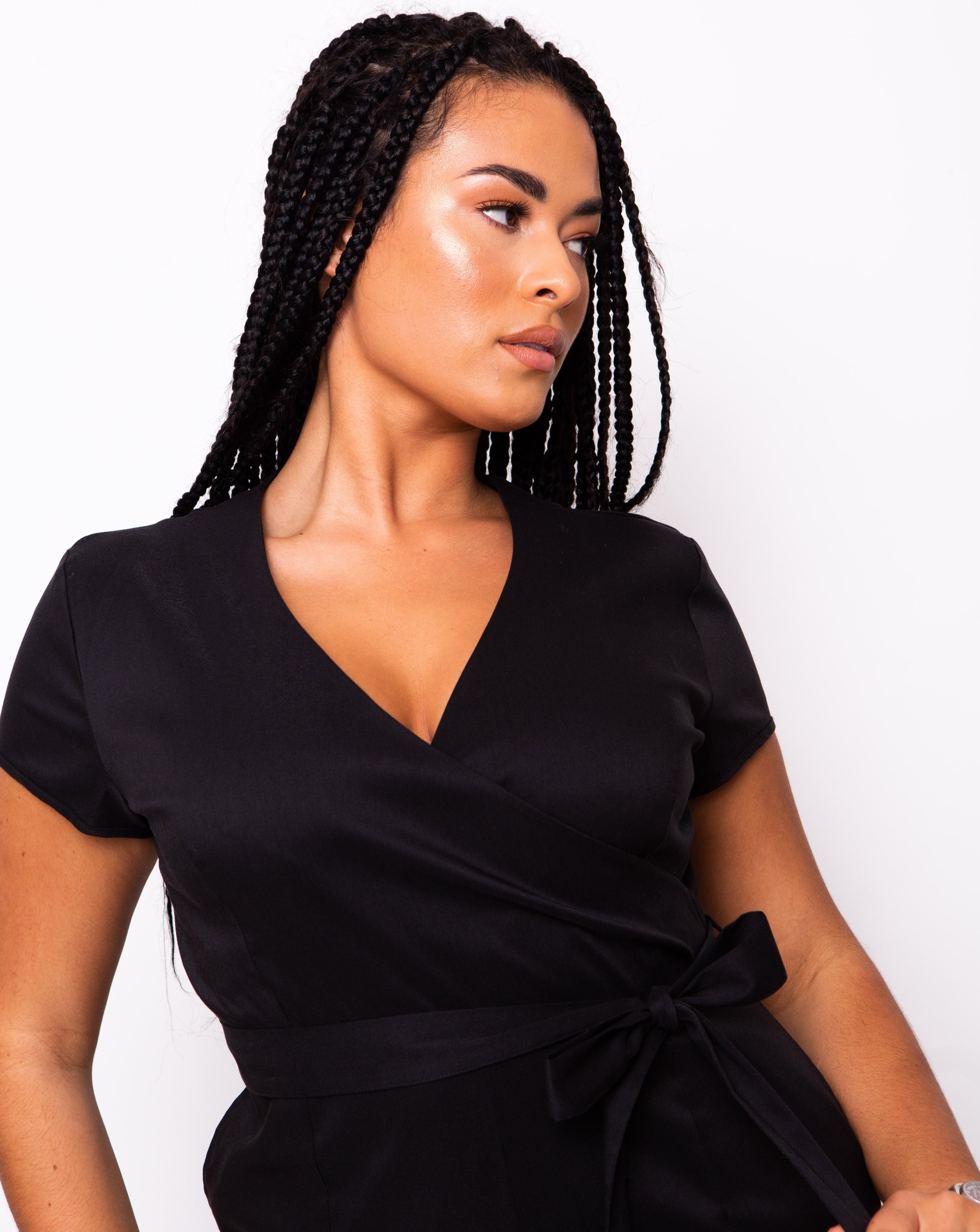 Serenity Wrap Front Neckline Jumpsuit - Black