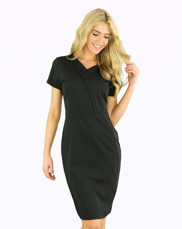 Shine Lapel Luxury Twill Spa Therapist Dress | Black Tunic Dress