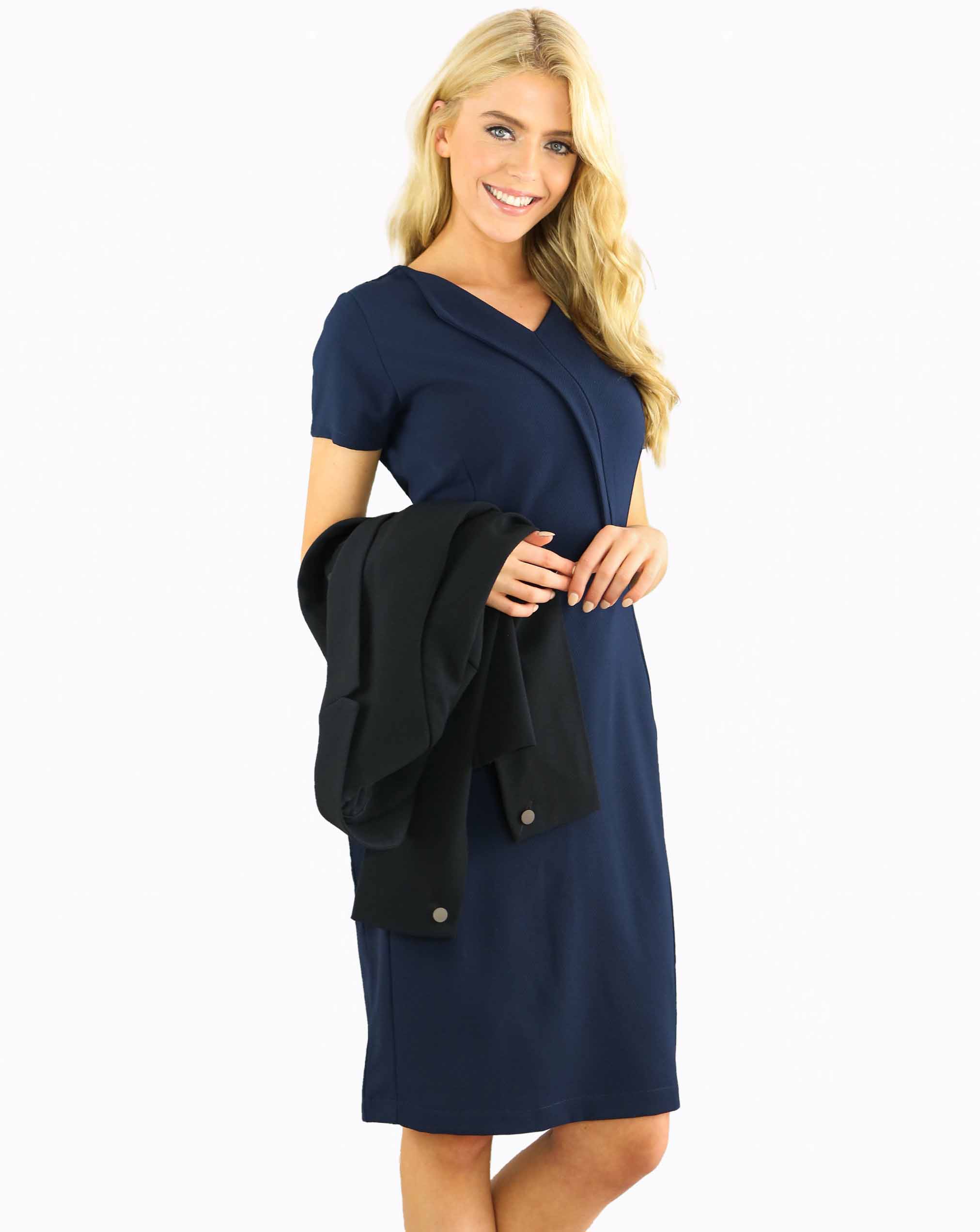 Shine V-Neck Dress (Luxury Twill) - Navy