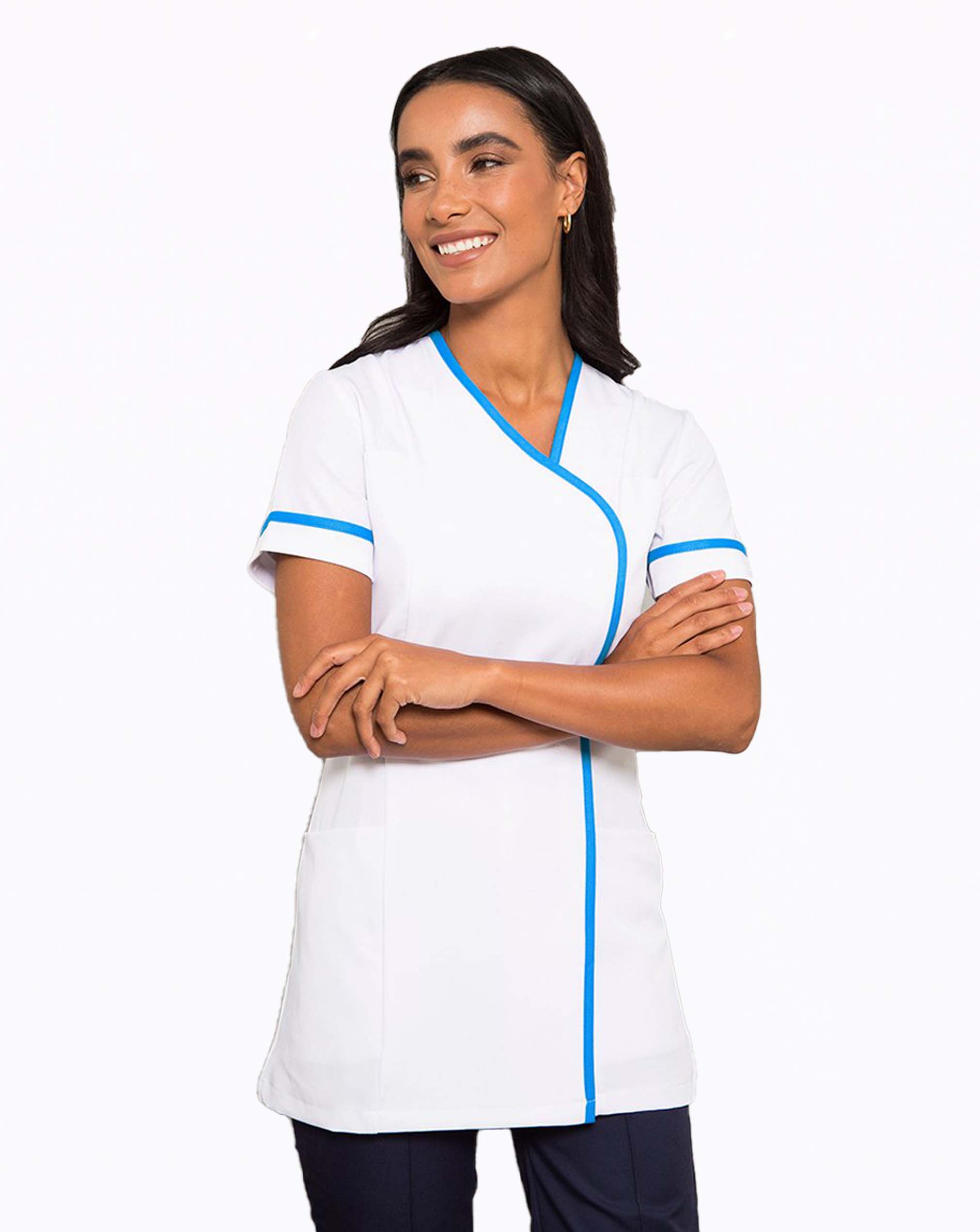 Eden Healthcare Tunic with Pockets - White / Blue